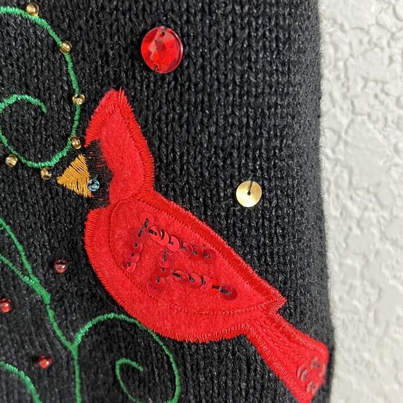 VTG SML Sz S Cardinal Bird Sweater Vest Sequin Embellished 80s Christmas Whimsy - Picture 8 of 9
